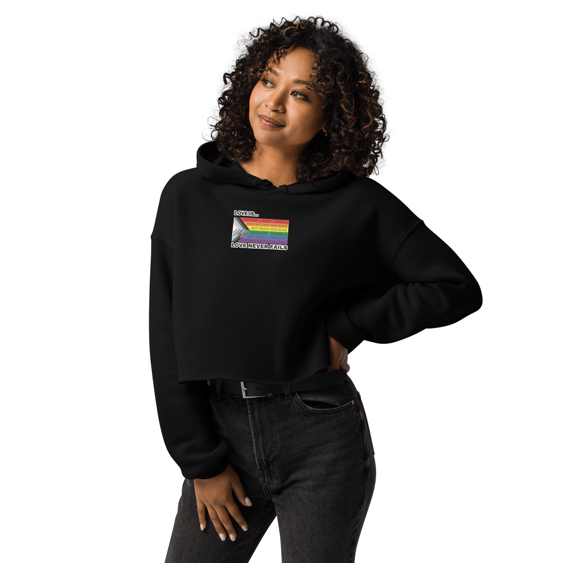 Love Never Fails Crop Hoodie - FireflyBazaarTX