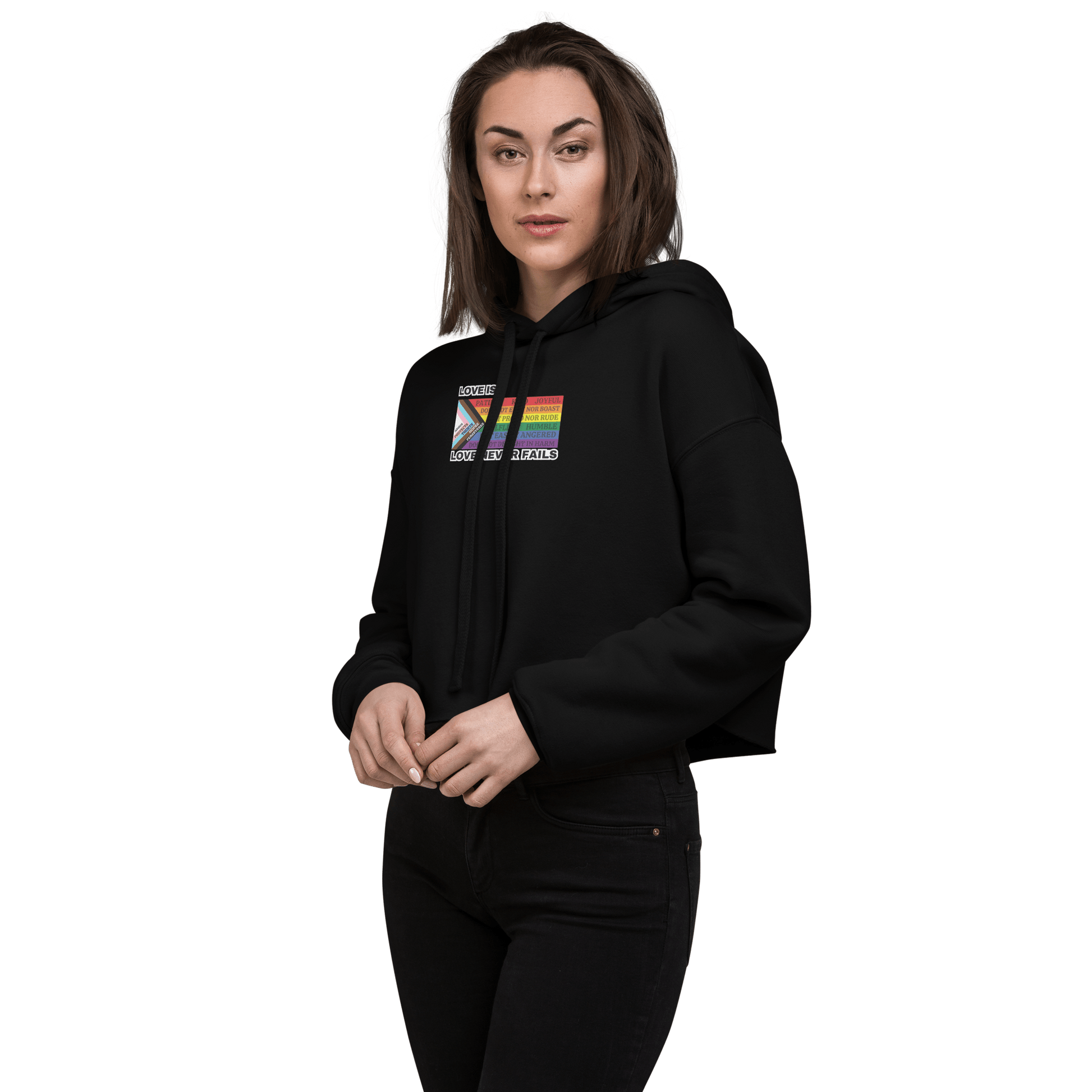 Love Never Fails Crop Hoodie - FireflyBazaarTX