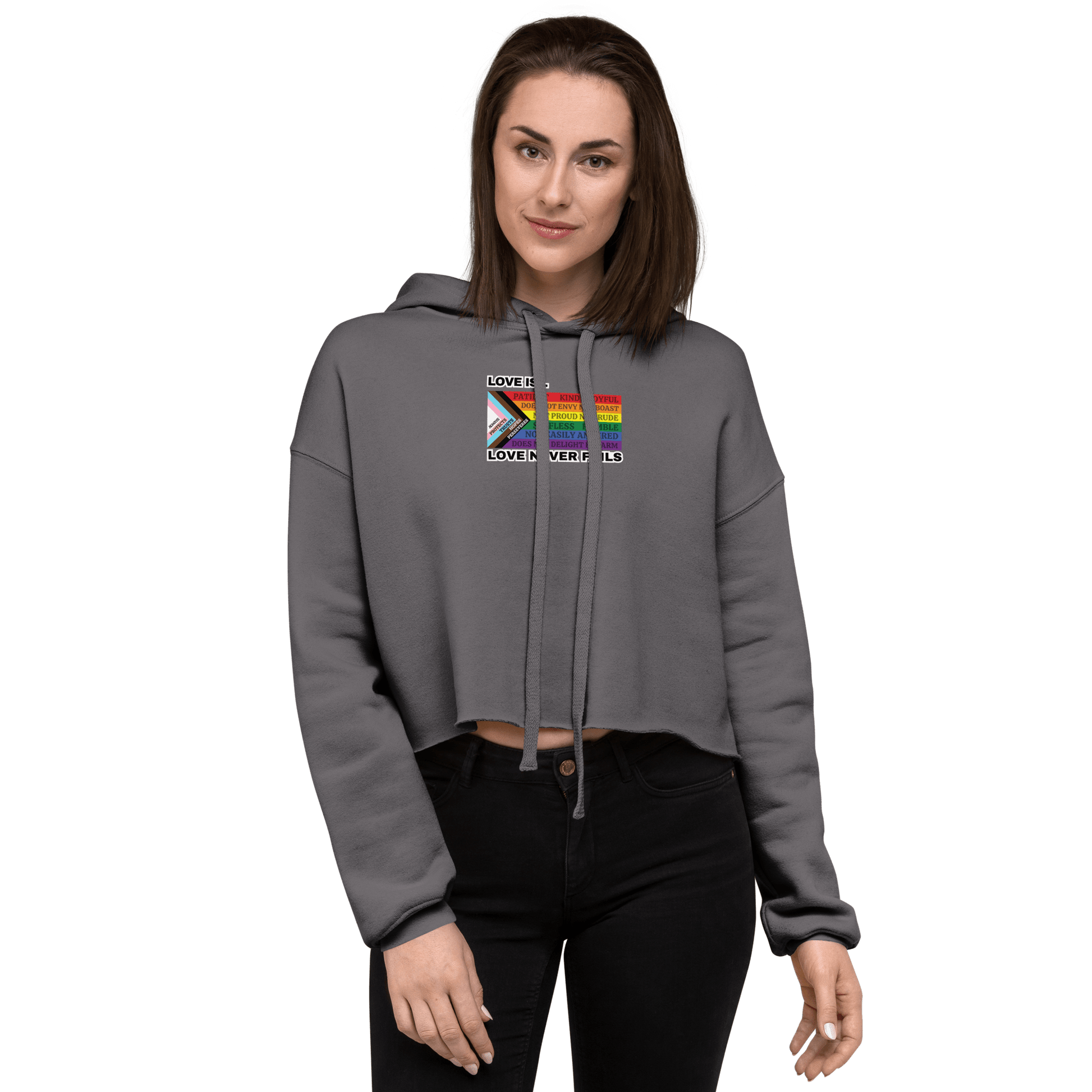 Love Never Fails Crop Hoodie - FireflyBazaarTX