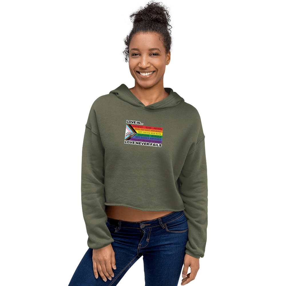 Love Never Fails Crop Hoodie - FireflyBazaarTX