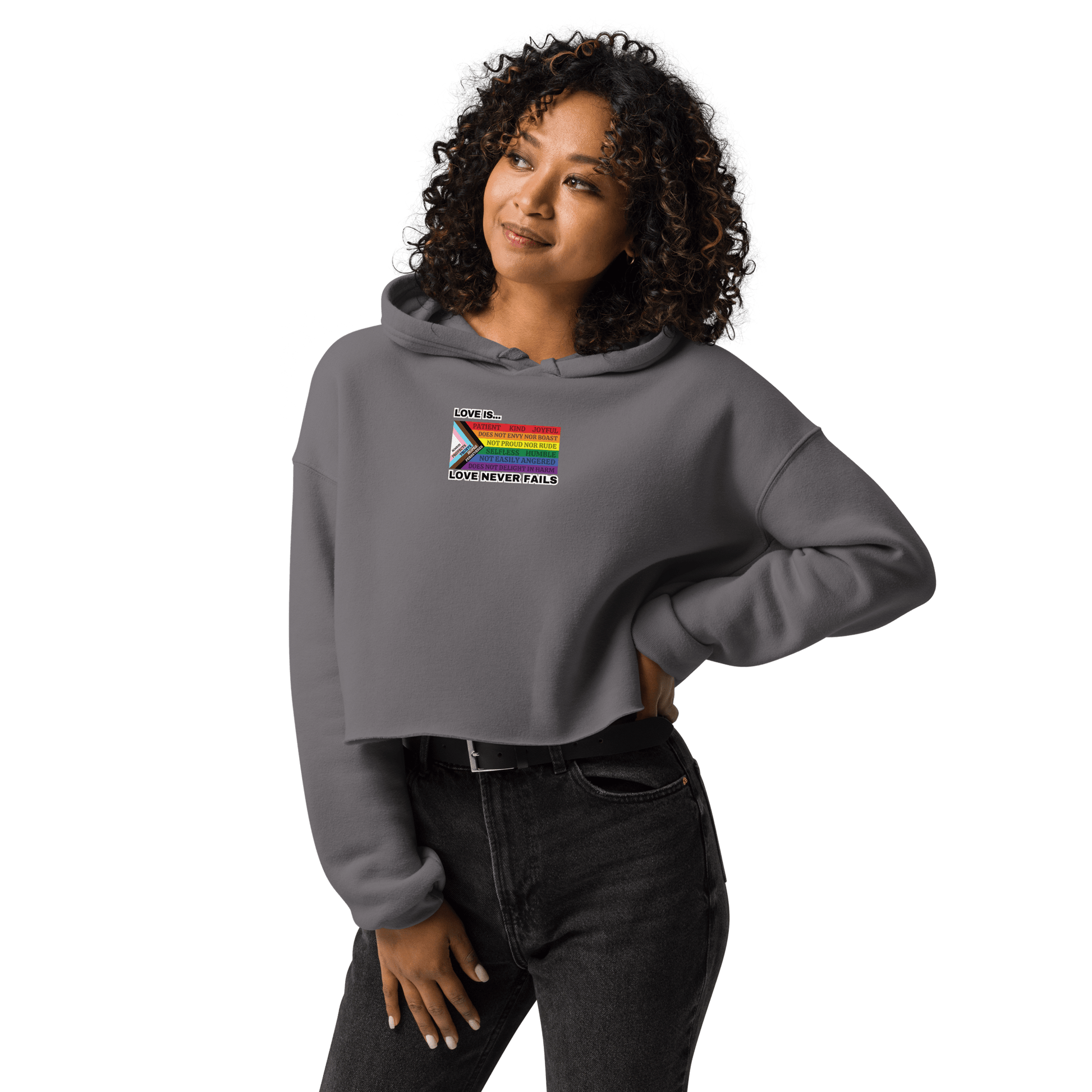 Love Never Fails Crop Hoodie - FireflyBazaarTX