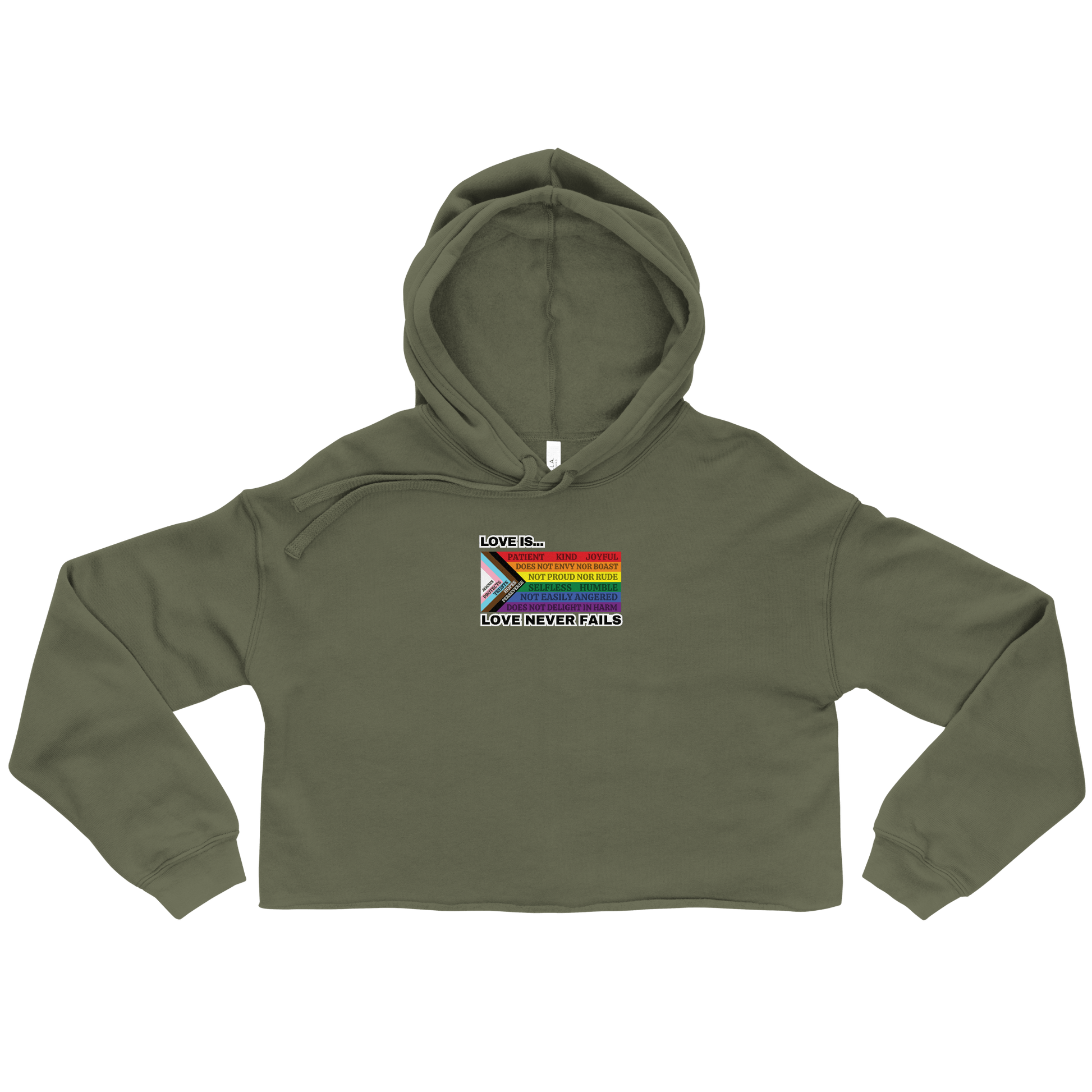 Love Never Fails Crop Hoodie - FireflyBazaarTX