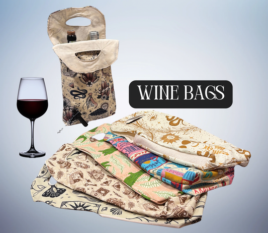 Wine Bags - Handmade, Double Bottle Size, Cotton and Linen Blend, Muslin Liner