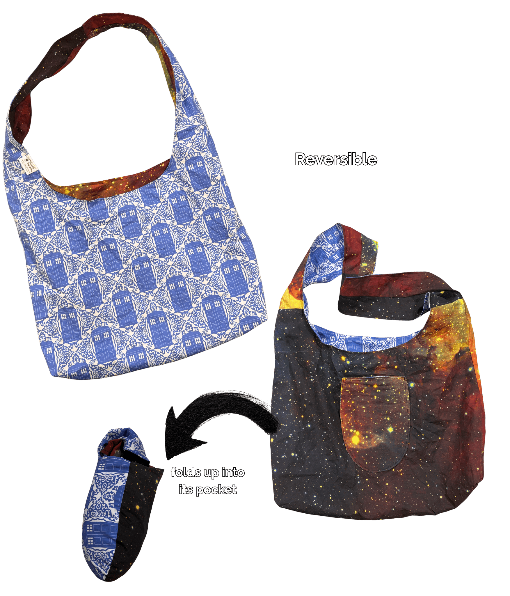 Hobo Bag - Cotton Reversible Double Layered - FireflyBazaarTX