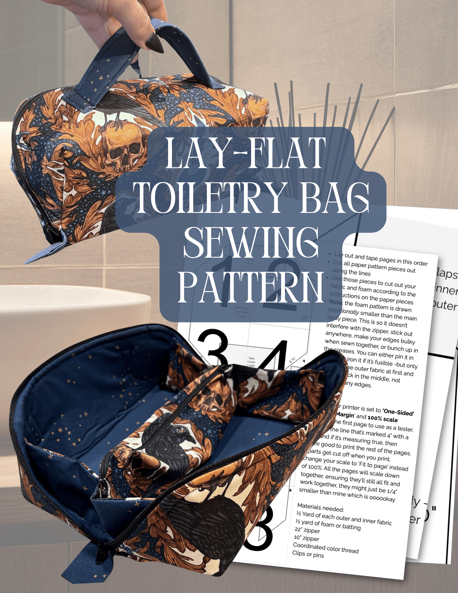 Lay - Flat Toiletry Bag Sewing Pattern - FireflyBazaarTX