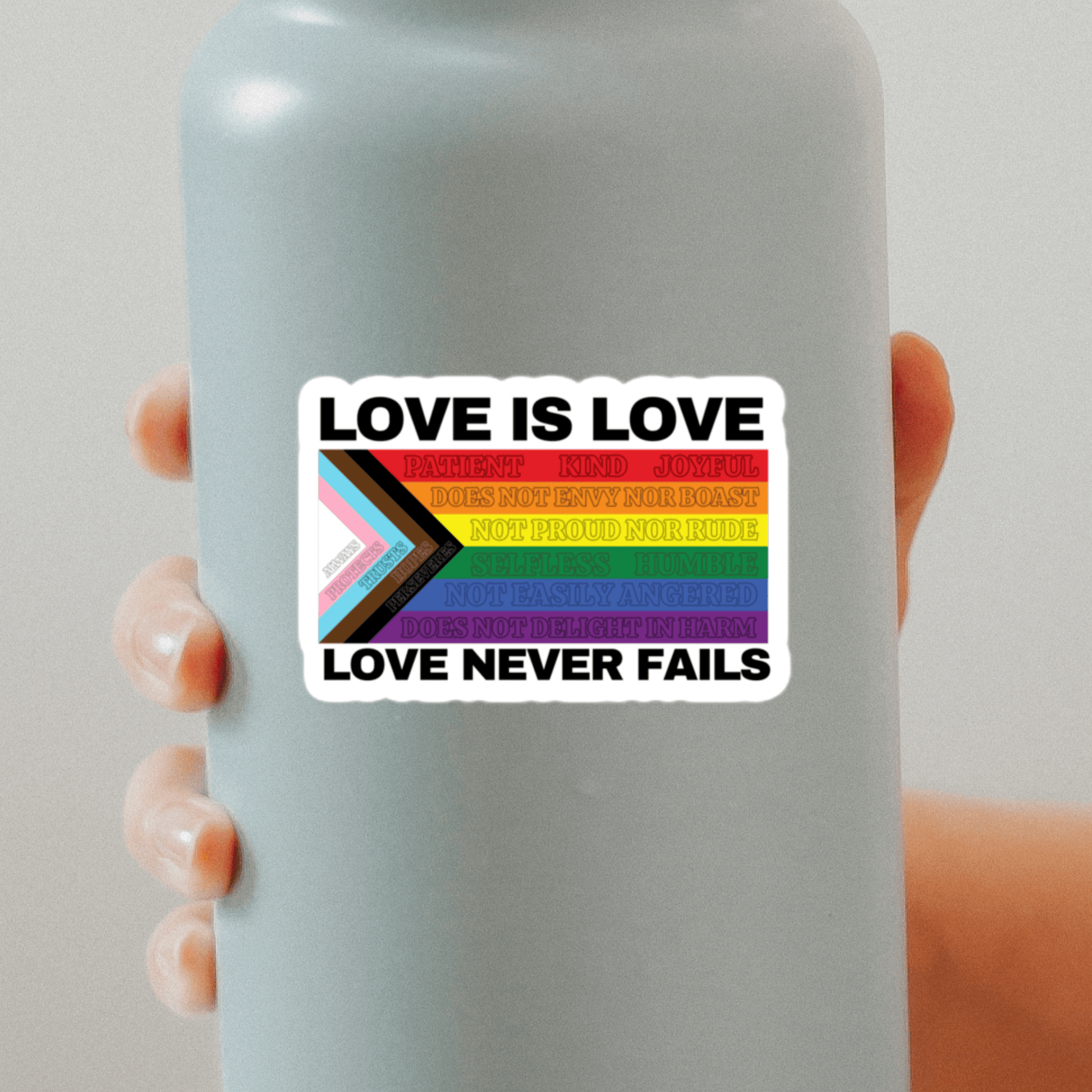 Love Never Fails square sticker - FireflyBazaarTX
