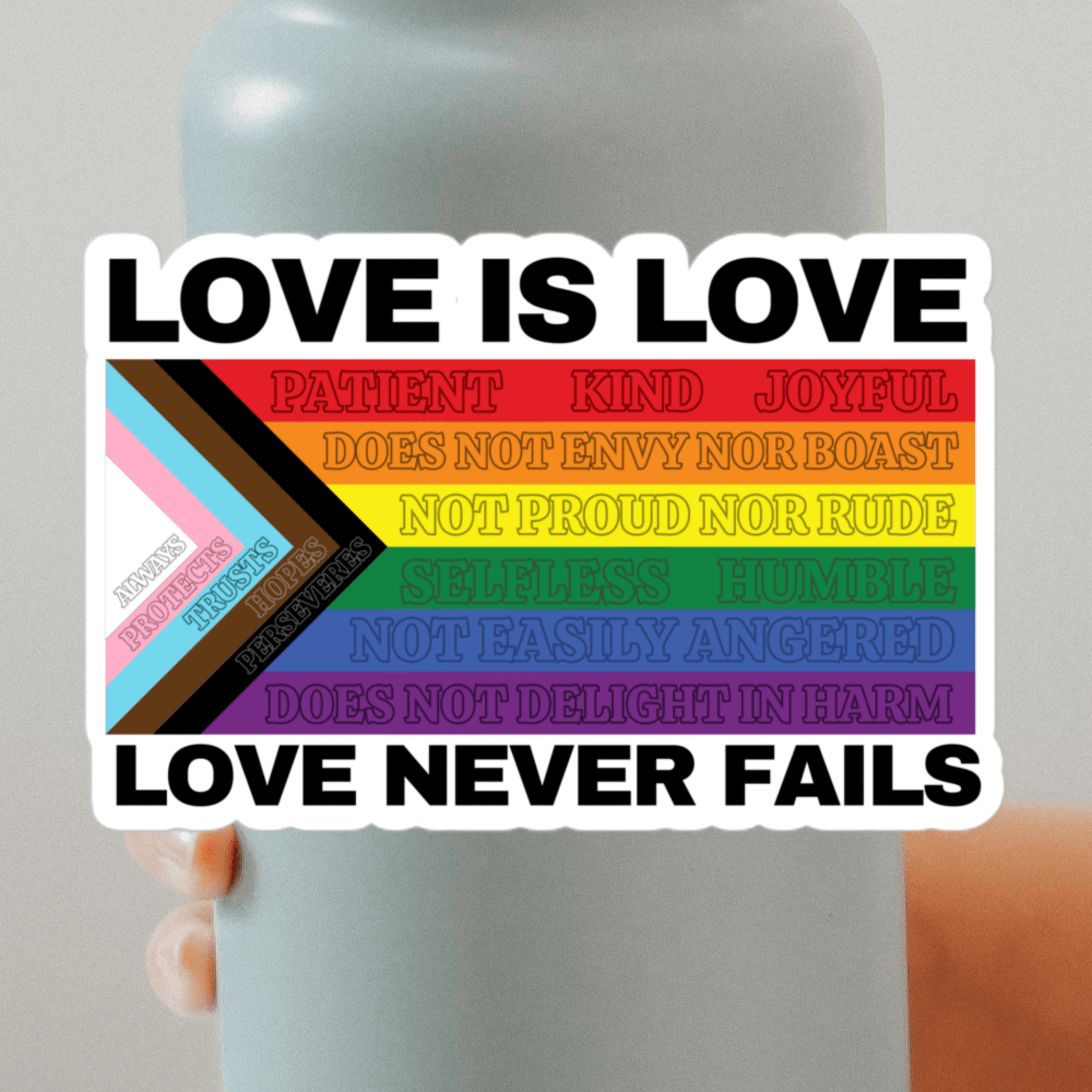 Love Never Fails square sticker - FireflyBazaarTX